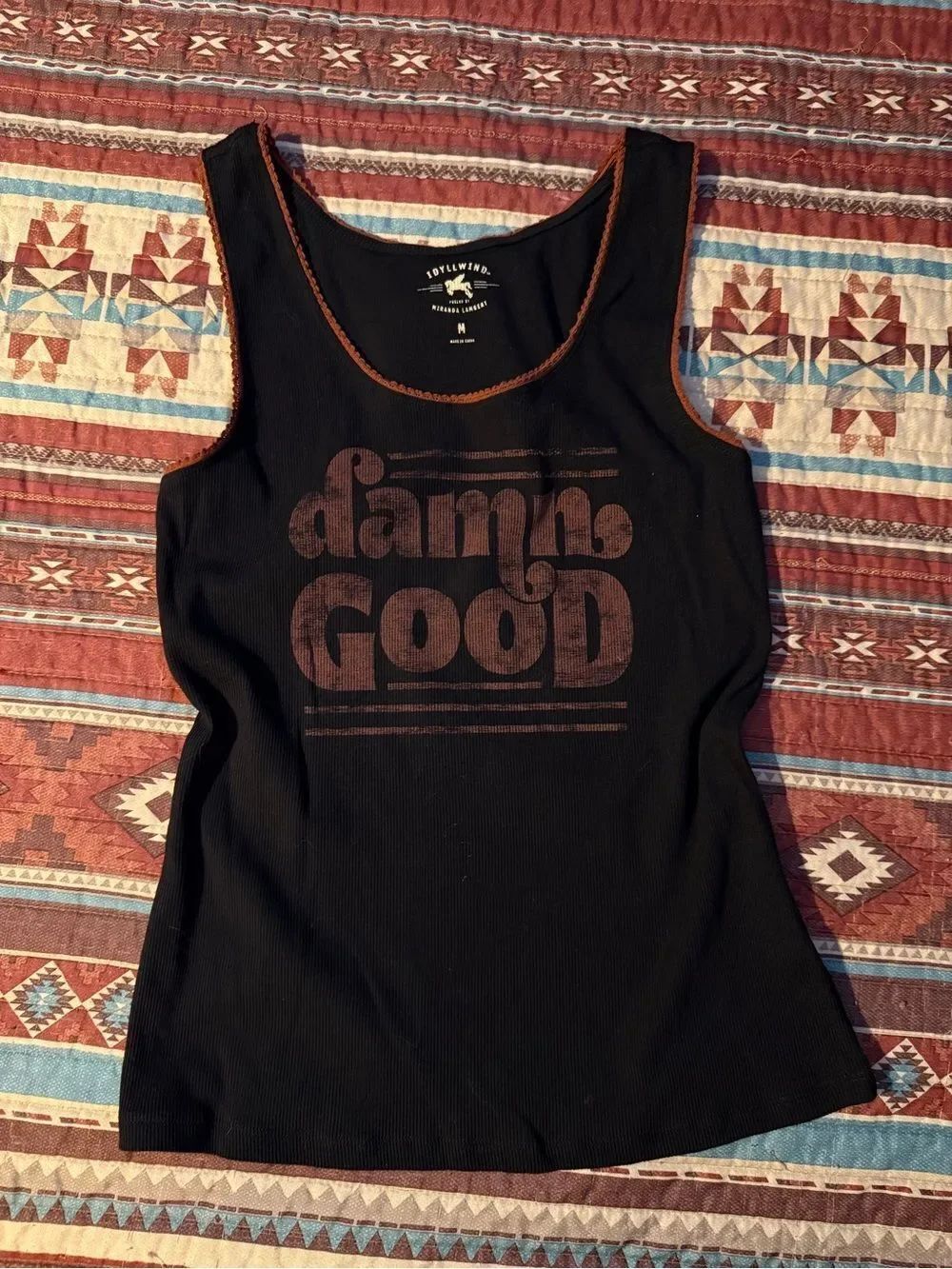 Idyllwind Black Tank Top with Brown 'Damn Good' Graphic size medium